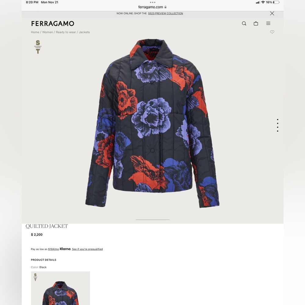 Ferragamo black quilted jacket S - Picture 7 of 16